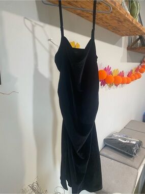 Black Cowl Neck Slip Midi Dress with slit